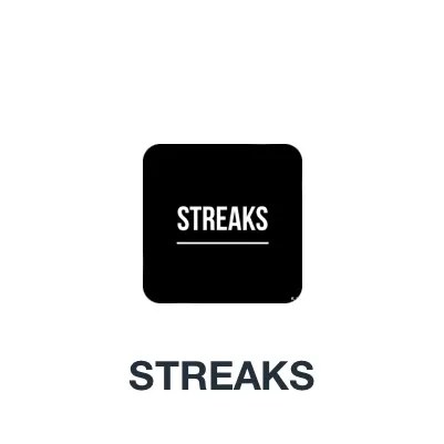 STREAKS écrit en lettres capitales blanches sur fond noir.