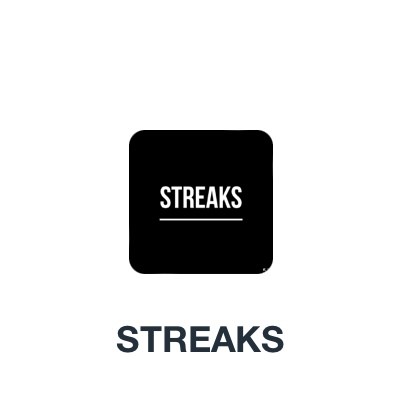 STREAKS écrit en lettres capitales blanches sur fond noir.