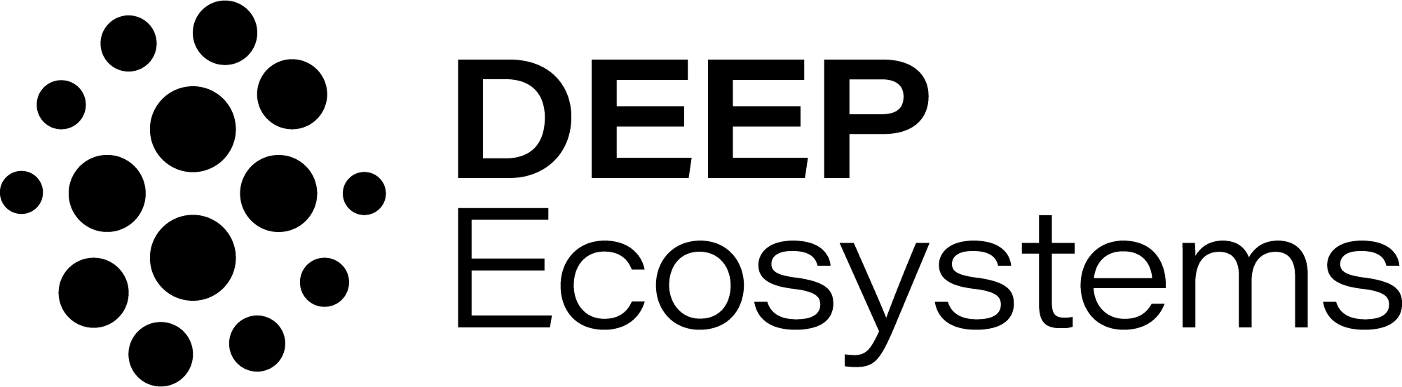 Logo of DEEP Ecosystems (a dynamic spiral of black dots next to the company´s name)