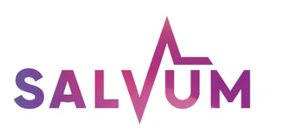 Salvum écrit en mauve avec un V représentant un électrocardiogramme