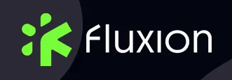 Logo Fluxion vert en forme de flèche sur fond noir