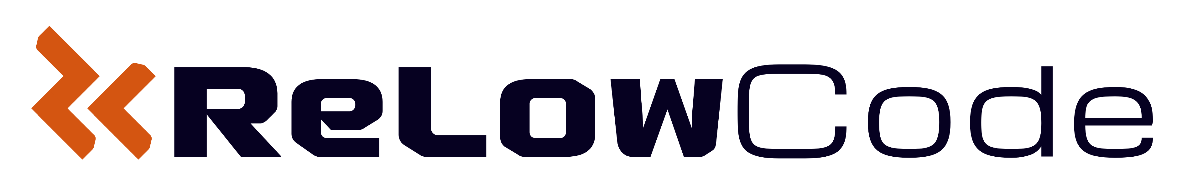 A dark blue logo with the text ReLowCode, with an abstract R and C in orange at the beginning