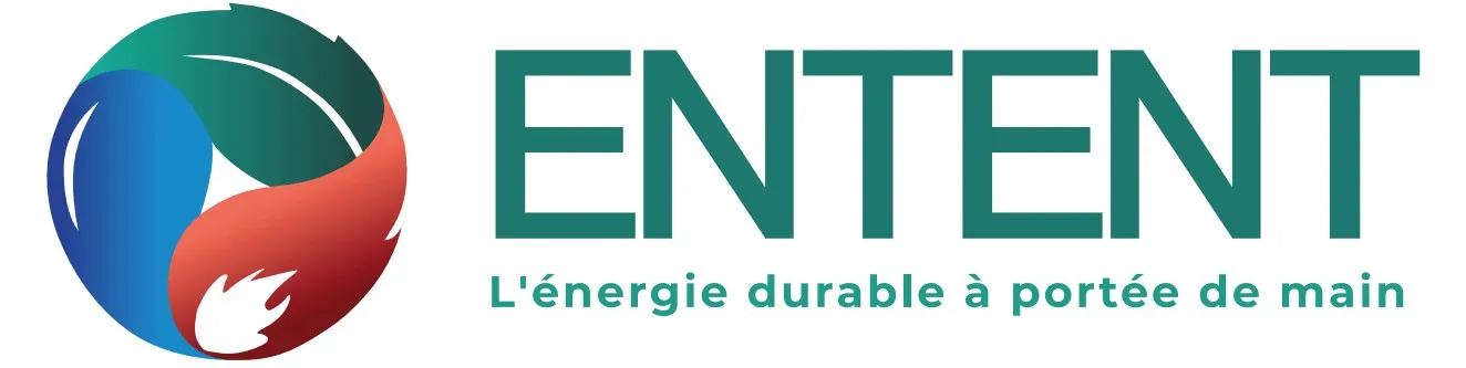 Logo circulaire bleu vert et rouge, avec l'écriture ENTENT, et la baseline "L'énergie à portée de main"
