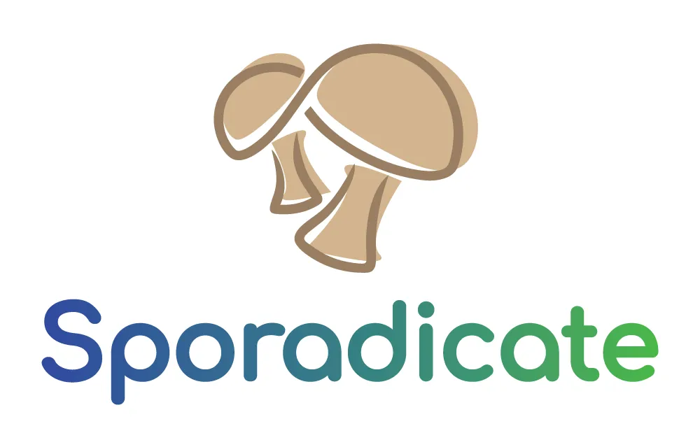Our logo highlighting Mushrooms with teh name Sporadicate = Spores eradicating Plastic and contaminants 