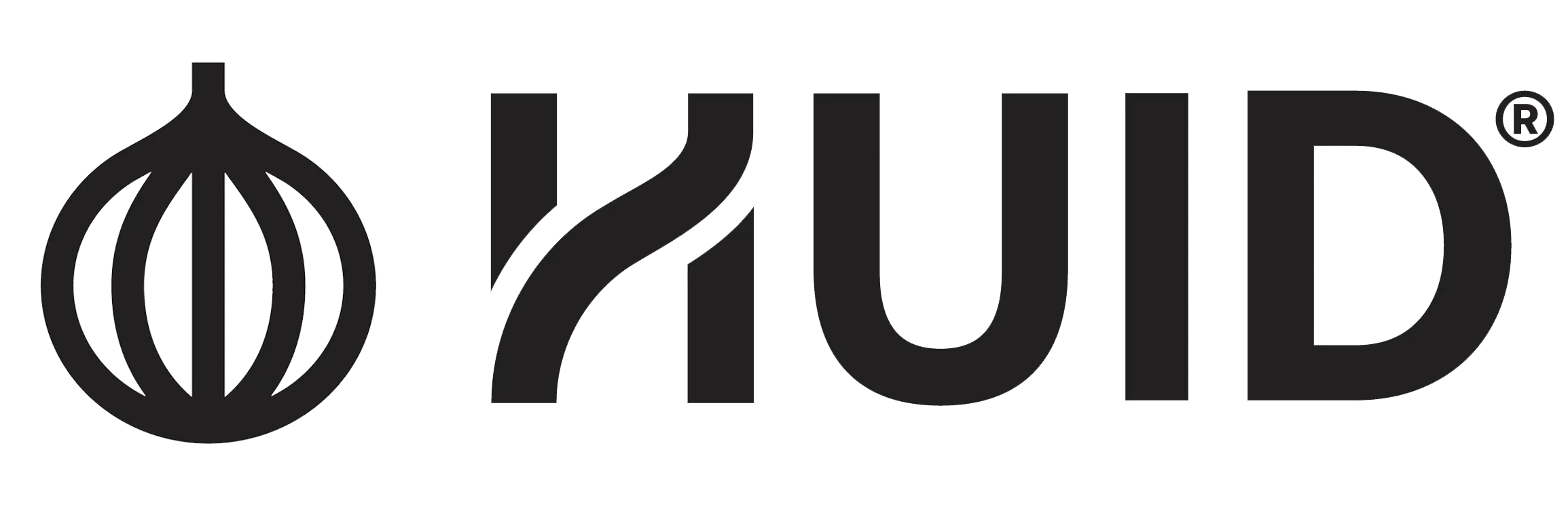 A digitally stylized icon of an onion next to bold graphic text that reads HUID