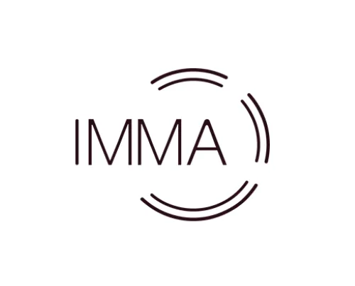 Stylized IMMA logo with modern uppercase lettering, framed by semi-circular arc lines suggesting motion or connectivity.