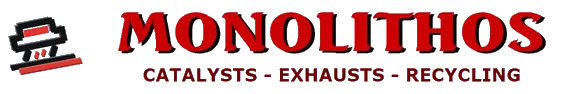 The logo of MONOLITHOS company consists of the word MONOLITHOS, alongside, the words catalysts, recycling, innovation; all in red colour.