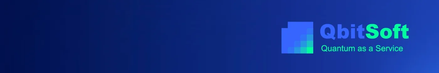 Logo QbitSoft Quantum as a Service sur une bannière à fond bleu marine