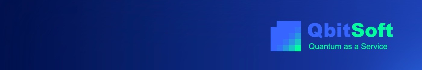 Logo QbitSoft Quantum as a Service sur une bannière à fond bleu marine