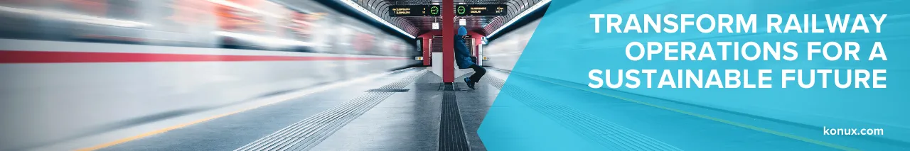 KONUX Background image with vision "Transform railway operations for a sustainable future"