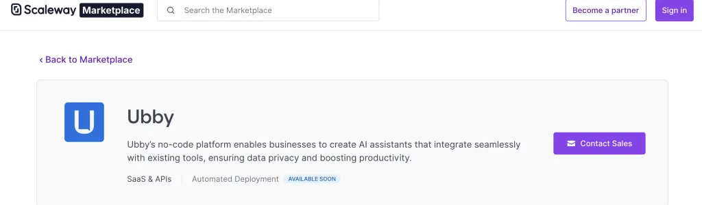 Ubby Scaleway marketplace