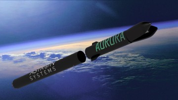 Aurora rocket rendered in space